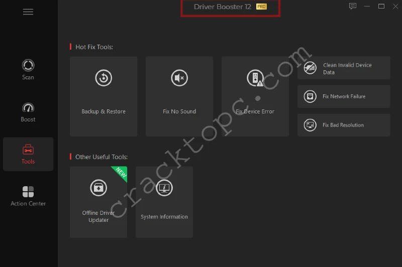 Driver Booster Pro 12 cracked version activation interface with all tools unlocked